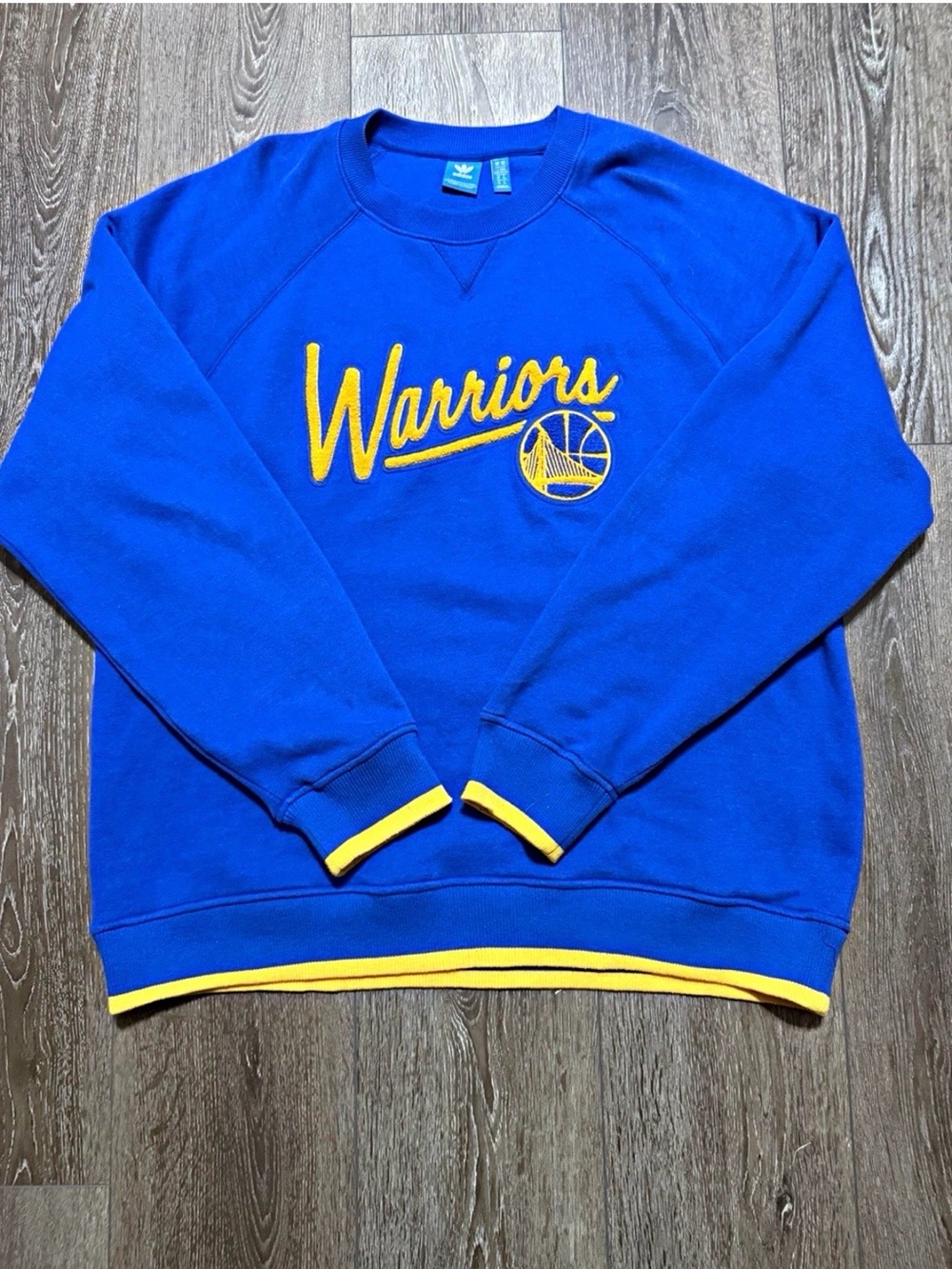 adidas Blue and Yellow Warriors Crewneck Sweatshirt